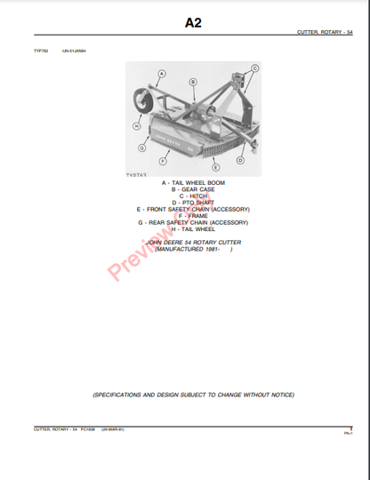 JOHN DEERE 54 ROTARY CUTTER PC1839 - PARTS CATALOG MANUAL