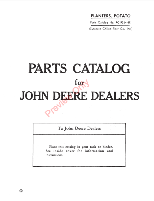 JOHN DEERE ONE AND TWO-ROW POTATO PICKERS: HOOVER SERIES,1400 AND 12 SERIES PCF2 - PARTS CATALOG MANUAL