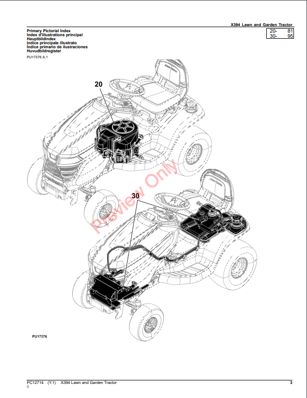 JOHN DEERE X394 LAWN AND GARDEN TRACTOR PC12714 - PARTS CATALOG MANUAL