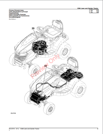 JOHN DEERE X394 LAWN AND GARDEN TRACTOR PC12714 - PARTS CATALOG MANUAL