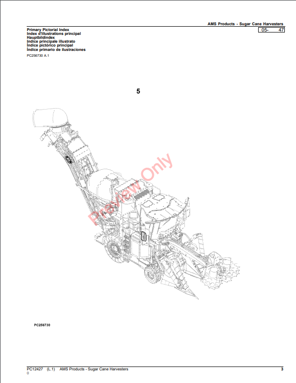 JOHN DEERE AMS PRODUCTS-SUGAR CANE HARVESTERS PC12427 - PARTS CATALOG MANUAL