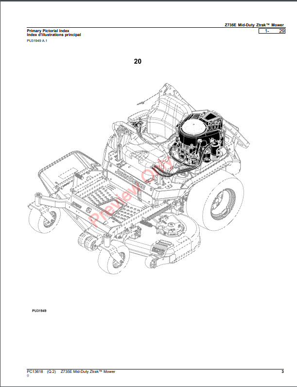 JOHN DEERE Z735E MID-DUTY ZTRAK MOWER PC13618 - PARTS CATALOG MANUAL