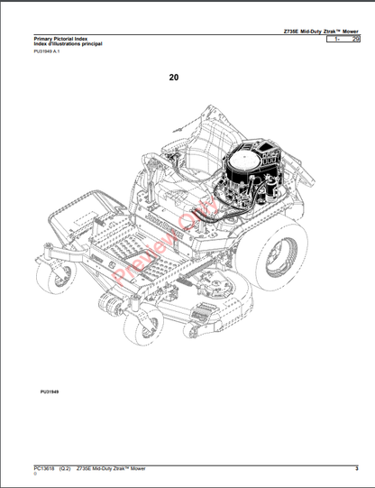 JOHN DEERE Z735E MID-DUTY ZTRAK MOWER PC13618 - PARTS CATALOG MANUAL