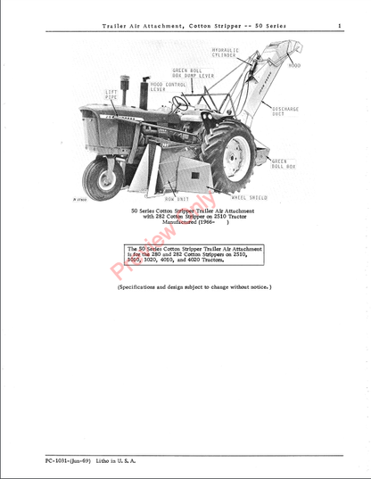 JOHN DEERE 50 SERIES COTTON STRIPPER TRAILER AIR ATTACHMENT PC1031 - PARTS CATALOG MANUAL