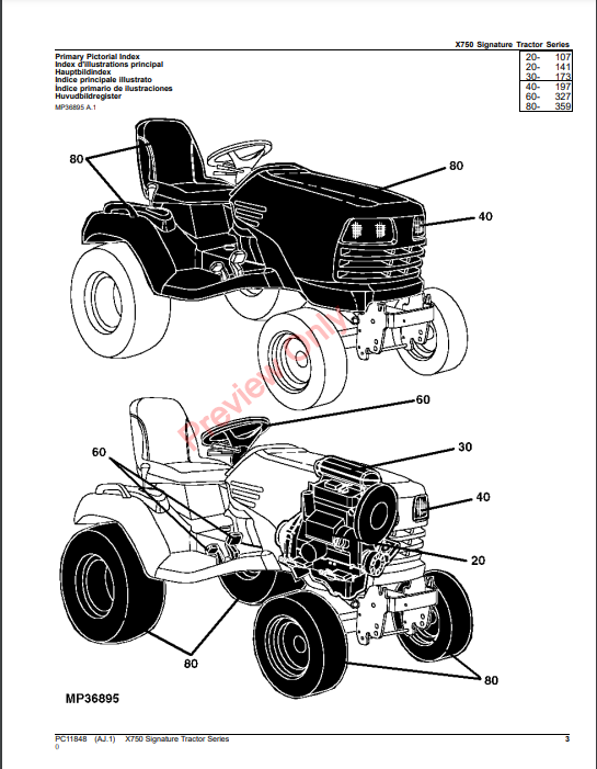 JOHN DEERE X750 SIGNATURE TRACTOR SERIES PC11848 - PARTS CATALOG MANUAL