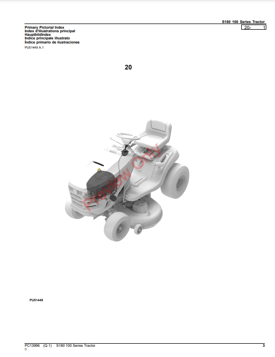 JOHN DEERE S180 100 SERIES TRACTOR PC13996 - PARTS CATALOG MANUAL