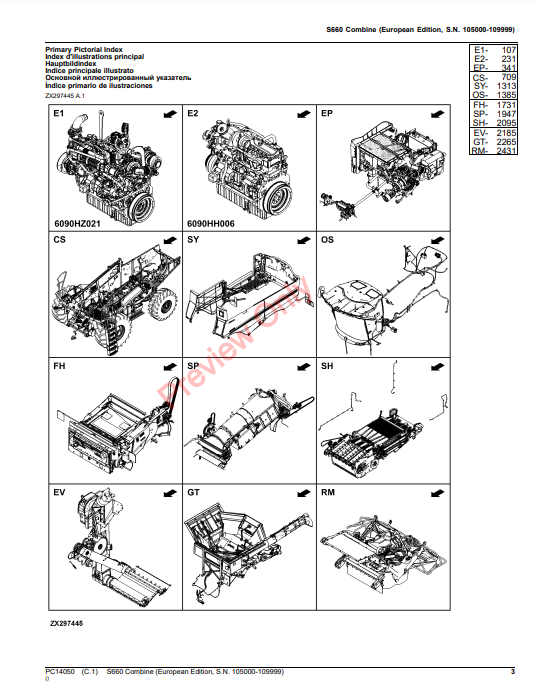 JOHN DEERE S660 COMBINE (EUROPEAN EDITION) PC14050 - PARTS CATALOG MANUAL