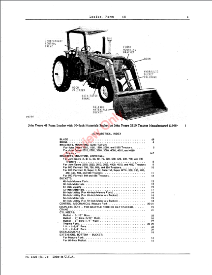 JOHN DEERE 48 FARM LOADER PC1108 - PARTS CATALOG MANUAL