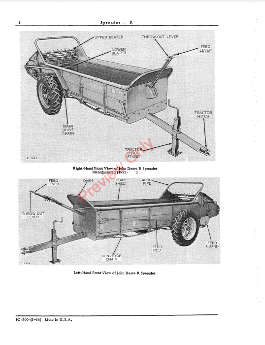 JOHN DEERE R MANURE SPREADER PC500 - PARTS CATALOG MANUAL