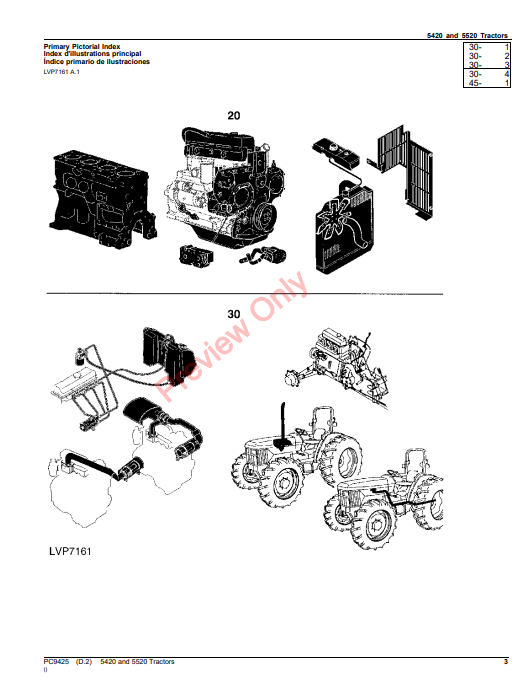 JOHN DEERE 5420 AND 5520 TRACTORS PC9425 - PARTS CATALOG MANUAL