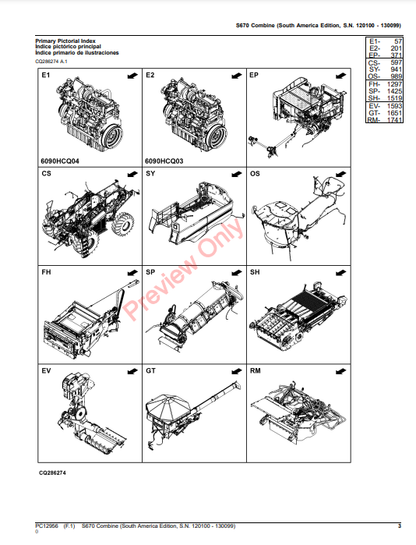 JOHN DEERE S670 COMBINE (SOUTH AMERICA EDITION) PC12956 - PARTS CATALOG MANUAL