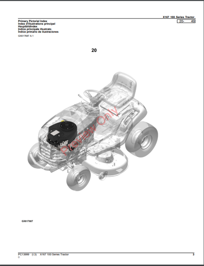 JOHN DEERE X167 (100 SERIES) TRACTOR PC13999 - PARTS CATALOG MANUAL