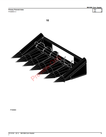 JOHN DEERE MH1006 CORN HEADER PC13133 - PARTS CATALOG MANUAL