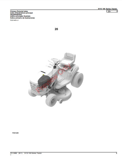 JOHN DEERE S110 100 SERIES TRACTOR PC13989 - PARTS CATALOG MANUAL