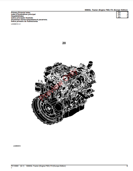 JOHN DEERE 5090GL TRACTOR (ENGINE F5D) IT4 (EUROPE EDITION) PC14084 - PARTS CATALOG MANUAL