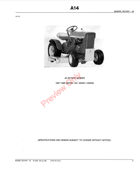 JOHN DEERE 46 ROTARY MOWER - TRACTOR MOUNTED PC1028 - PARTS CATALOG MANUAL