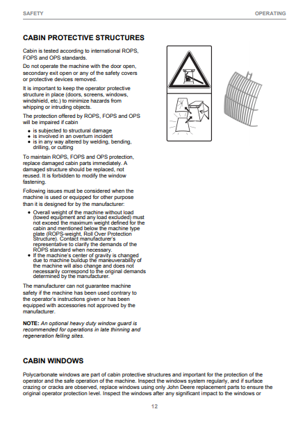 F677498 - JOHN DEERE 1270E IT4 T2 6W,1270E IT4 T2 8W (E SERIES) Forestry Wheeled Harvesters  OPERATOR MANUAL