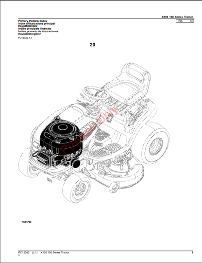 JOHN DEERE X105 100 SERIES TRACTOR PC12385 - PARTS CATALOG MANUAL