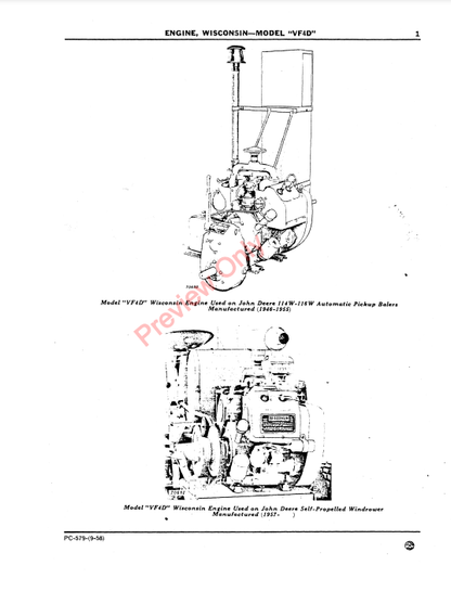 JOHN DEERE WISCONSIN ENGINE - MODEL VF4D PC579 - PARTS CATALOG MANUAL