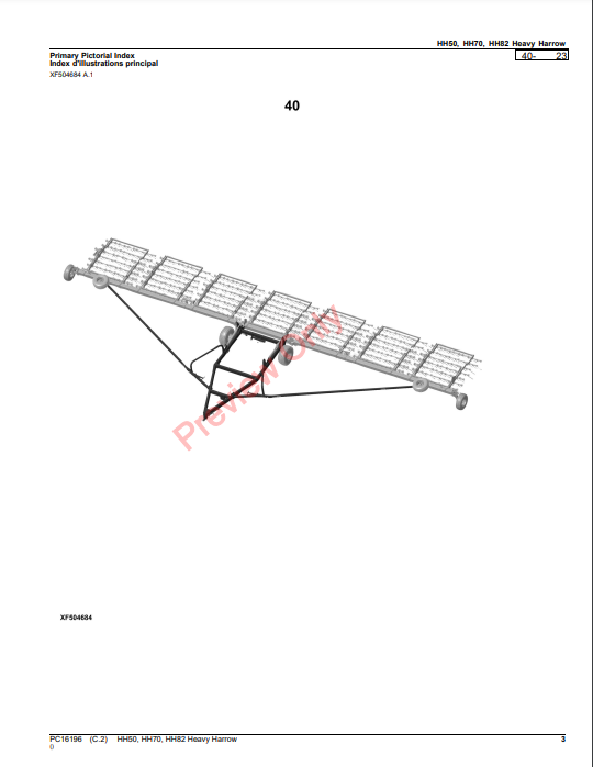 JOHN DEERE HH50, HH70, HH82 HEAVY HARROW PC16196 - PARTS CATALOG MANUAL