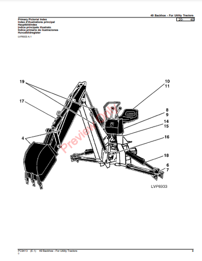 JOHN DEERE 49 BACKHOE - FOR UTILITY TRACTORS PC9413 - PARTS CATALOG MANUAL