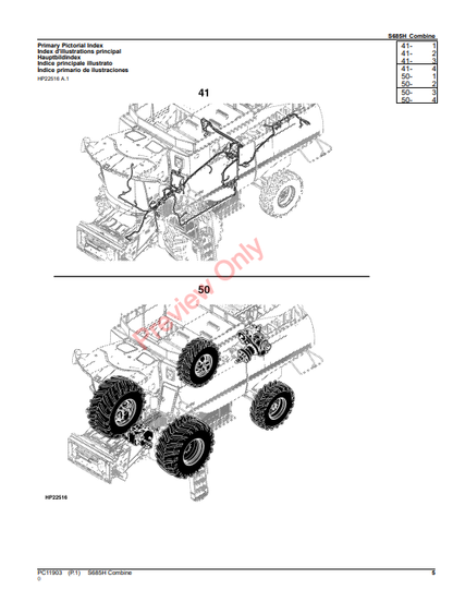 JOHN DEERE S685H HILLMASTER COMBINE PC11903 - PARTS CATALOG MANUAL