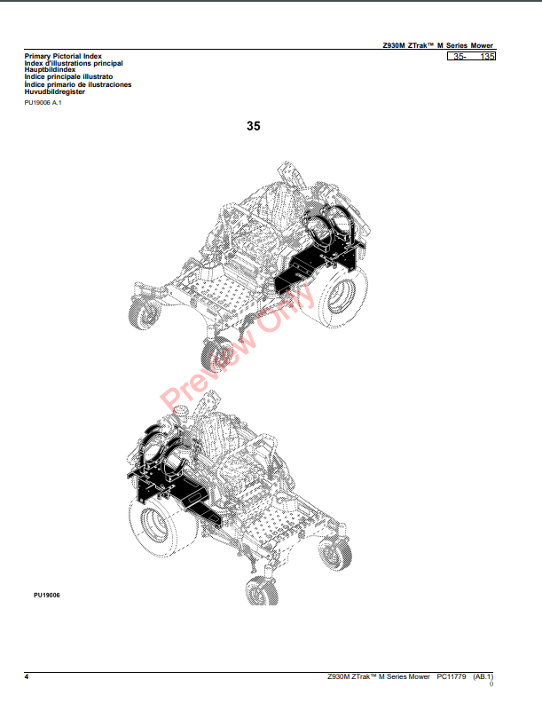 JOHN DEERE Z930M ZTRAK M SERIES MOWER PC11779 - PARTS CATALOG MANUAL