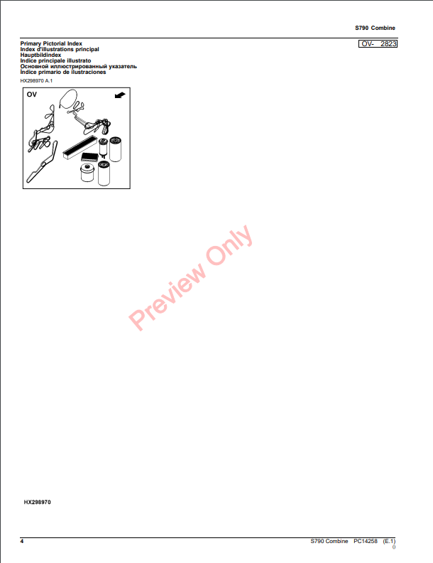 JOHN DEERE S790 COMBINE PC14258 - PARTS CATALOG MANUAL