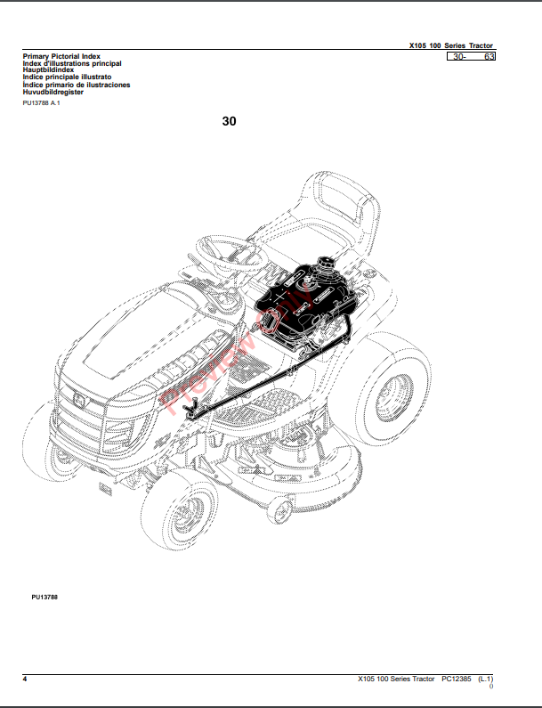 JOHN DEERE X105 100 SERIES TRACTOR PC12385 - PARTS CATALOG MANUAL