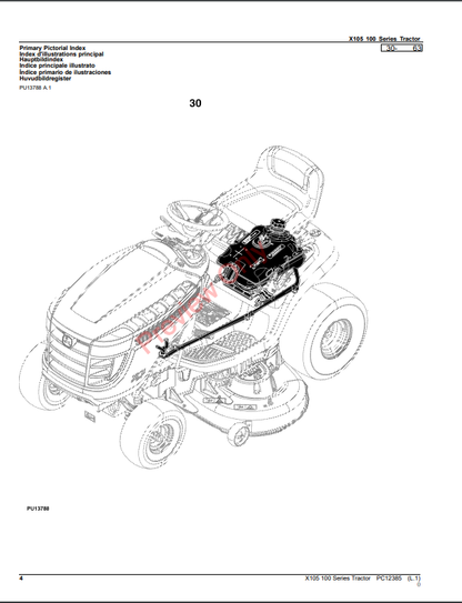 JOHN DEERE X105 100 SERIES TRACTOR PC12385 - PARTS CATALOG MANUAL