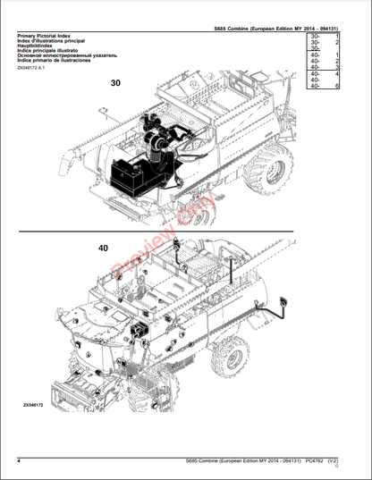 JOHN DEERE S685 COMBINE PC4782 - PARTS CATALOG MANUAL