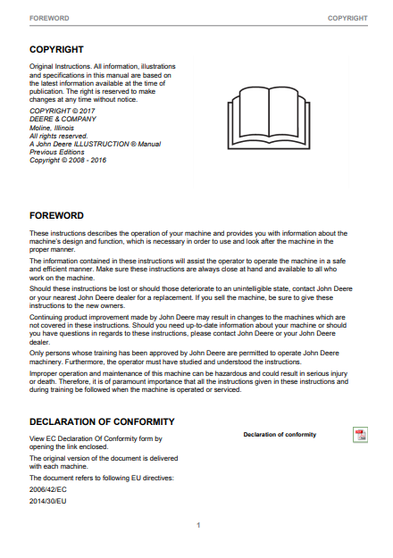 F682272 - JOHN DEERE 1510E IT4 T3 (E SERIES) Construction Loaders  OPERATOR MANUAL