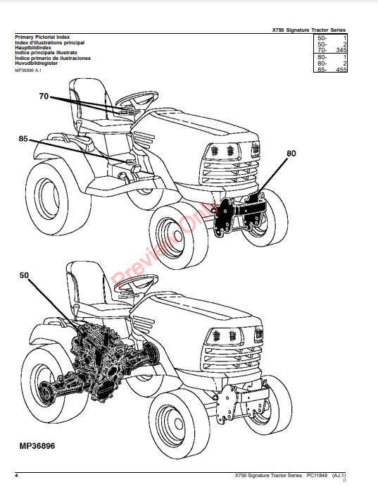 JOHN DEERE X750 SIGNATURE TRACTOR SERIES PC11848 - PARTS CATALOG MANUAL