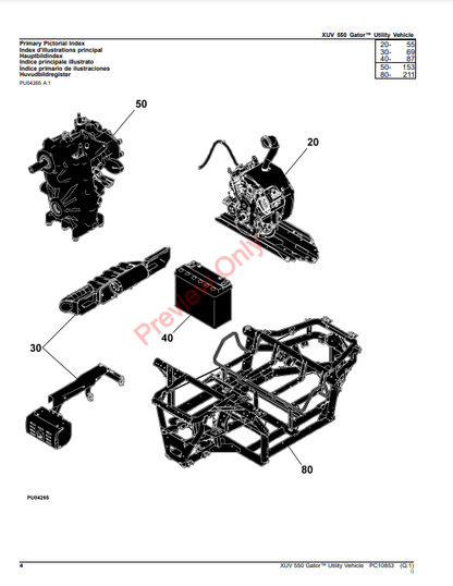 JOHN DEERE XUV 550 GATOR UTILITY VEHICLE PC10853 - PARTS CATALOG MANUAL