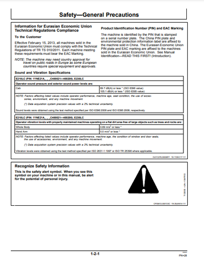 OPERATOR MANUAL - JOHN DEERE E210LC,E230LC (E SERIES) Construction Excavator WY21781