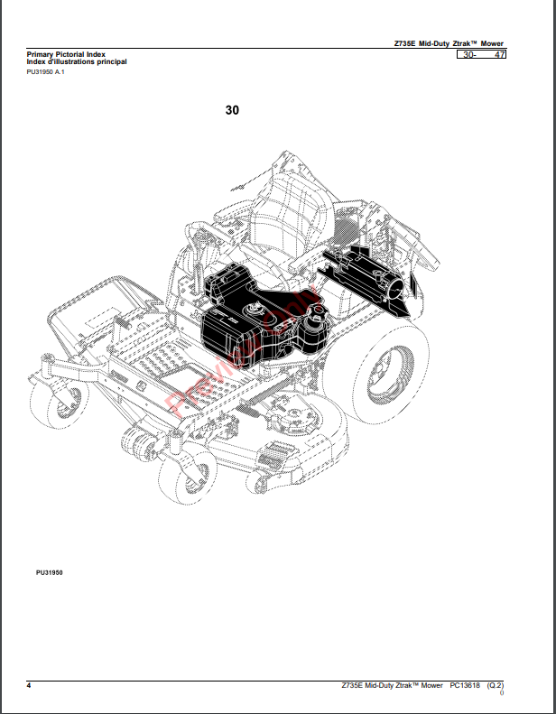 JOHN DEERE Z735E MID-DUTY ZTRAK MOWER PC13618 - PARTS CATALOG MANUAL