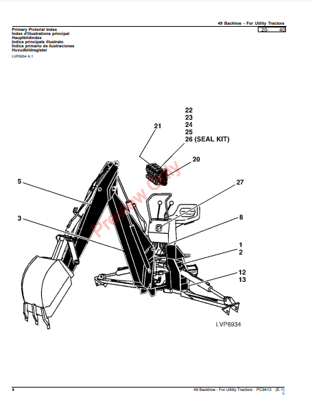 JOHN DEERE 49 BACKHOE - FOR UTILITY TRACTORS PC9413 - PARTS CATALOG MANUAL