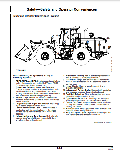 OPERATOR MANUAL - JOHN DEERE 744K (K SERIES) Construction Loader OMT228001