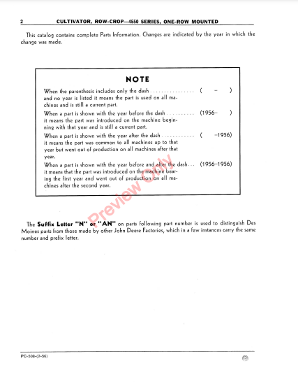 JOHN DEERE 4550 SERIES ROW-CROP CULTIVATOR PC508 - PARTS CATALOG MANUAL