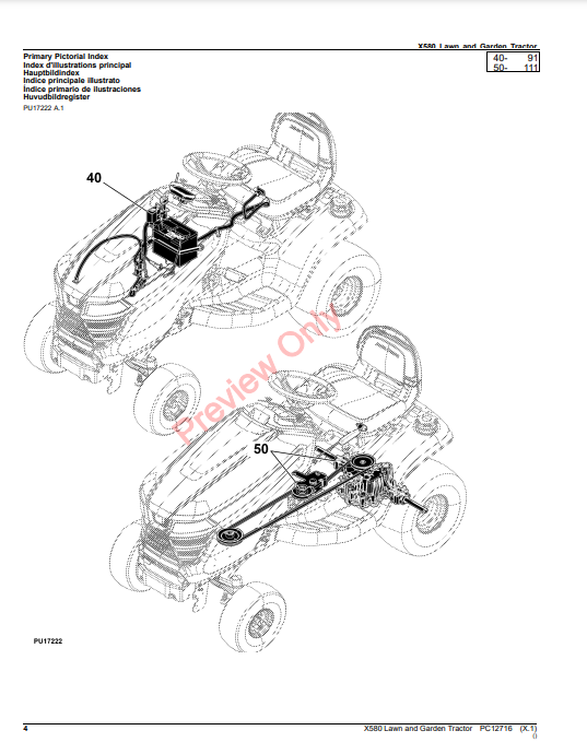 JOHN DEERE X580 LAWN AND GARDEN TRACTOR PC12716 - PARTS CATALOG MANUAL