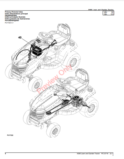 JOHN DEERE X580 LAWN AND GARDEN TRACTOR PC12716 - PARTS CATALOG MANUAL