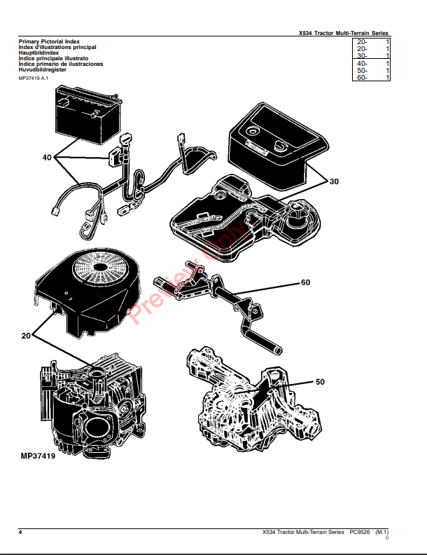 JOHN DEERE X534 TRACTOR MULTI-TERRAIN SERIES PC9526 - PARTS CATALOG MANUAL