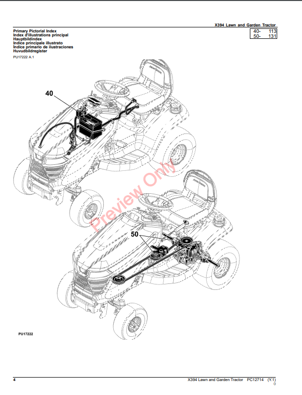 JOHN DEERE X394 LAWN AND GARDEN TRACTOR PC12714 - PARTS CATALOG MANUAL