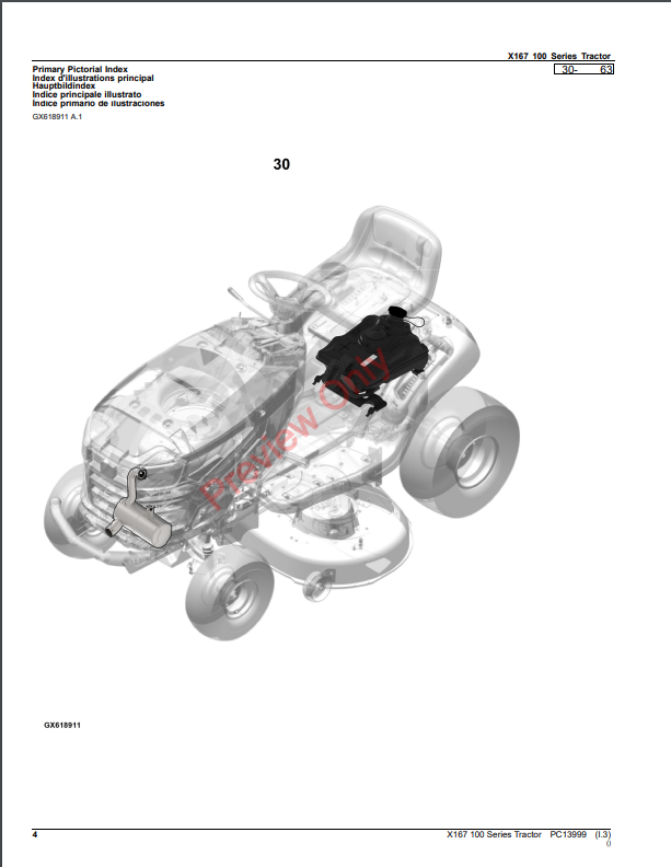 JOHN DEERE X167 (100 SERIES) TRACTOR PC13999 - PARTS CATALOG MANUAL