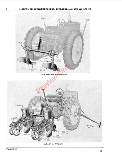 JOHN DEERE 450, 460 SERIES LISTERS OR MIDDLEBREAKERS-INTEGRAL PC354 - PARTS CATALOG MANUAL