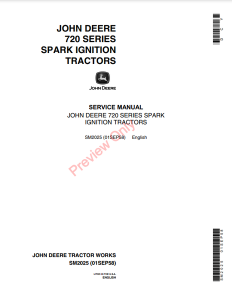 JOHN DEERE 70 (GAS) TRACTOR SERVICE MANUAL SM2025 - PDF FORMAT