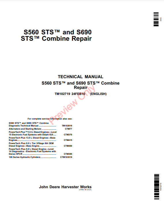 TECHNICALMANUAL-JOHNDEERES560STS,HILLMASTERCOMBINESTM102719