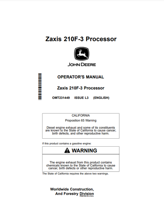 OPERATOR MANUAL - JOHN DEERE ZAXIS210F-3 (ZAXIS-3 SERIES) CONSTRUCTION PROCESSORS OMT231449_24