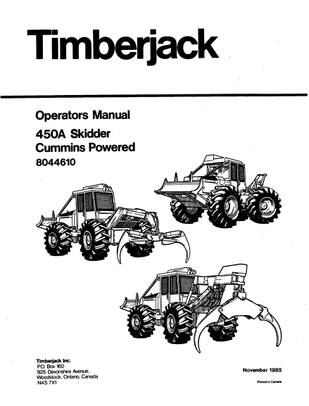 8044610 - JOHN DEERE TIMBERJACK 450A (A SERIES) FORESTRY SKIDDERE OPERATOR MANUAL