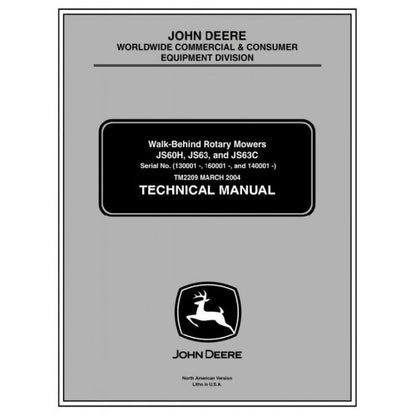 DIAGNOSTIC AND REPAIR TECHNICAL SERVICE MANUAL - JOHN DEERE WALK-BEHIND ROTARY MOWERS JS63C, TM2209 